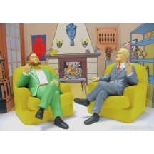 Blake & Mortimer  In Their Armchair With Setting Statue